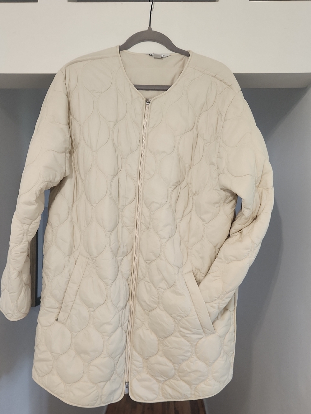 Athleta Quilted Longline Puffer Jacket in Cream